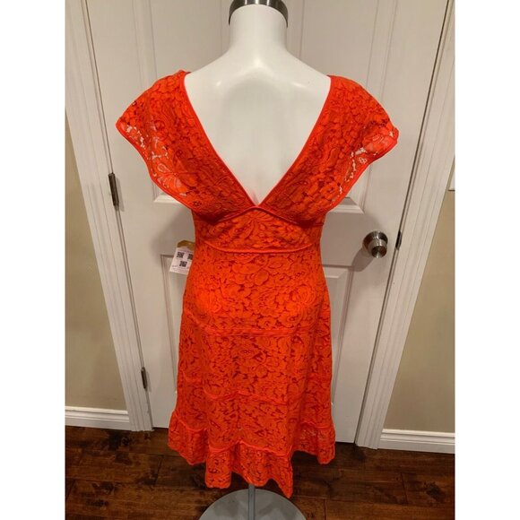 Nanette Lepore Dark Orange V-Neck Floral Lace Dress, Size 2 - Picture 6 of 9